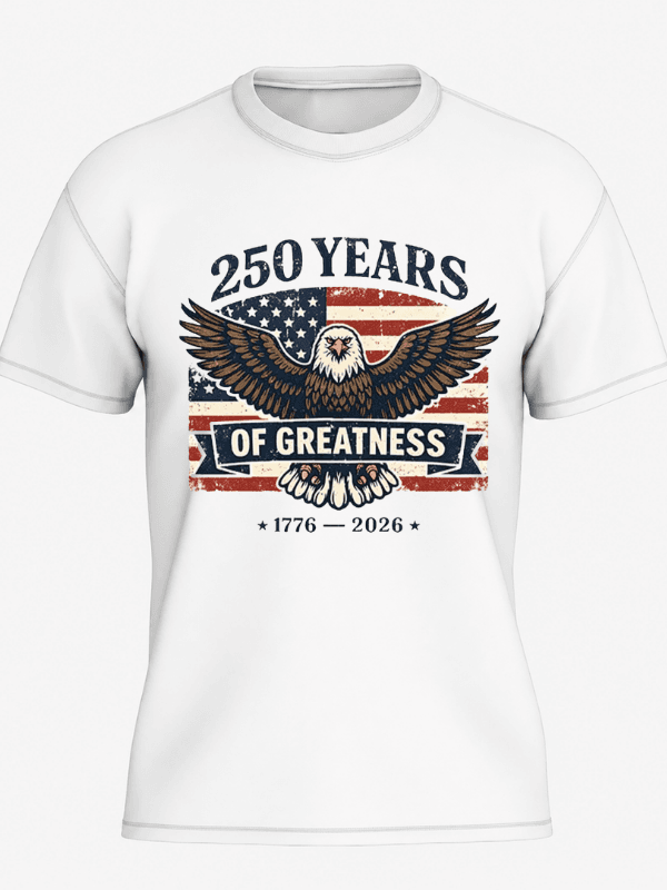 250 Years of Greatness Patriotic Eagle T-Shirt | USA 250th Anniversary American Flag 1776–2026 Graphic Tee image 2