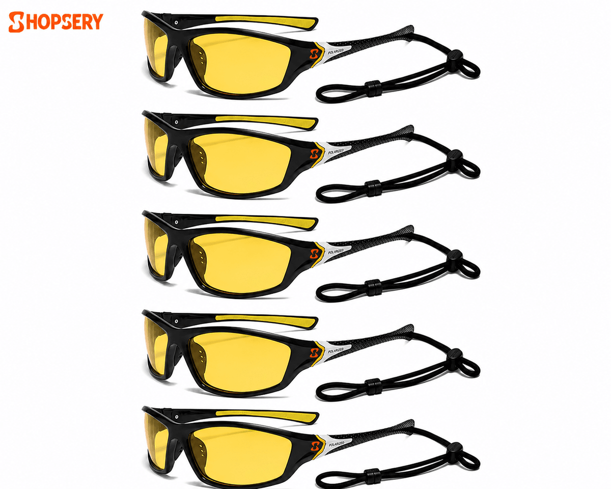 Shopsery Sports Polarized Sunglasses for Men – 5 Pack Combo | UV400 Protection | HD Polarized Outdoor Driving Cycling Fishing Sunglasses - 5 Yellow image
