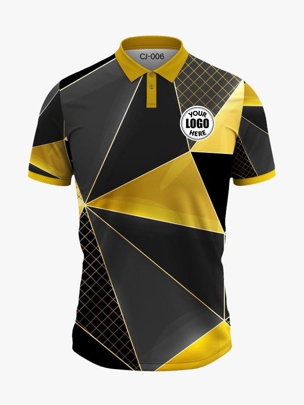Custom Black and Yellow Geometric Polo Jersey-Custom cricket Jersey by shopsery image 3