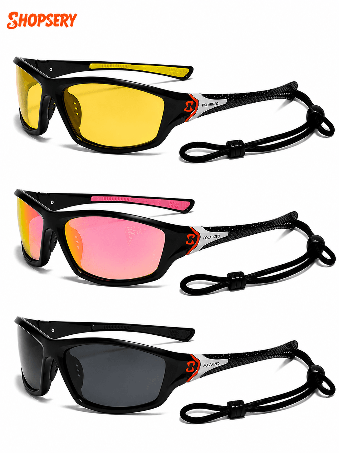 Shopsery Polarized Sports Sunglasses for Men 3 Pack Combo – UV400 Protection | HD Polarized Driving, Fishing &amp; Cycling Sunglasses - Yellow+Pink+Black image
