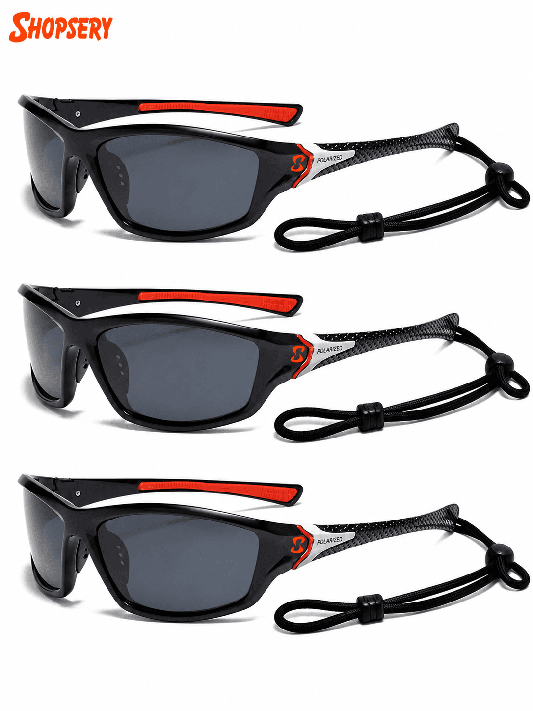 Shopsery Polarized Sports Sunglasses for Men 3 Pack Combo – UV400 Protection | HD Polarized Driving, Fishing &amp; Cycling Sunglasses - 3 Red Black image