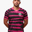 Custom Magenta and Black Striped V-neck Raglan Sports Jersey | Custom Soccer Jersey By Shopsery image 1