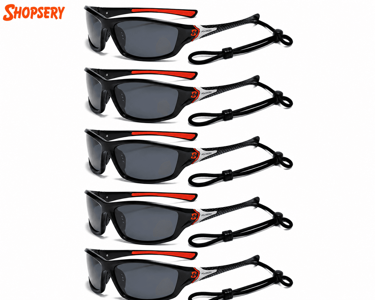 Shopsery Sports Polarized Sunglasses for Men – 5 Pack Combo | UV400 Protection | HD Polarized Outdoor Driving Cycling Fishing Sunglasses - 5 Red Black image