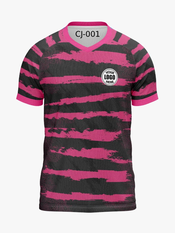 Custom Magenta and Black Striped V-neck Raglan Sports Jersey | Custom Soccer Jersey By Shopsery image 3