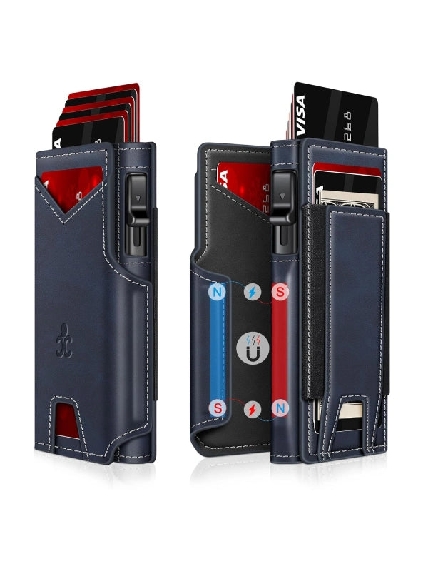 Slim RFID Wallet for Men – Aluminum Card Holder with Pop-Up Eject Mechanism, Magnetic Leather Cover, ID Window & Expandable Cash Slot image 8