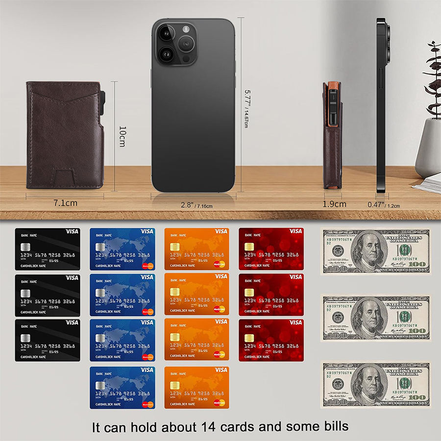 Men's RFID Blocking Wallet, Custom Vintage Brown Leather Slim Bifold Card Holder, Minimalist Wallet with Cash Pocket