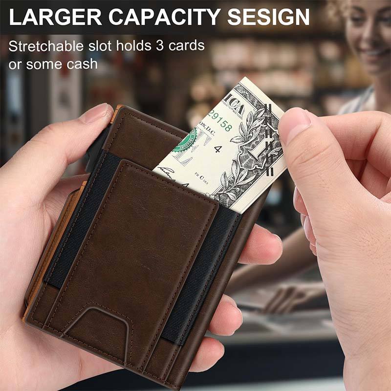 Men's RFID Blocking Wallet, Custom Vintage Brown Leather Slim Bifold Card Holder, Minimalist Wallet with Cash Pocket