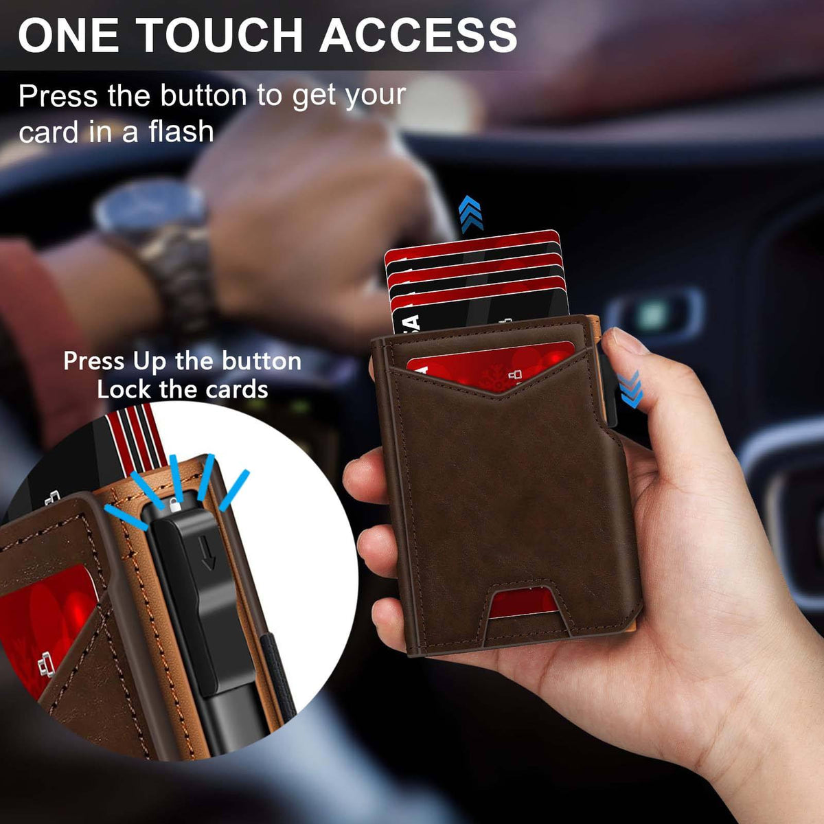 Men's RFID Blocking Wallet, Custom Vintage Brown Leather Slim Bifold Card Holder, Minimalist Wallet with Cash Pocket