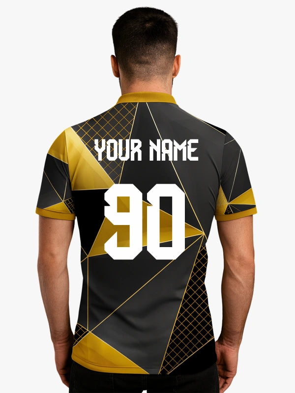 Custom Black and Yellow Geometric Polo Jersey-Custom cricket Jersey by shopsery image 2