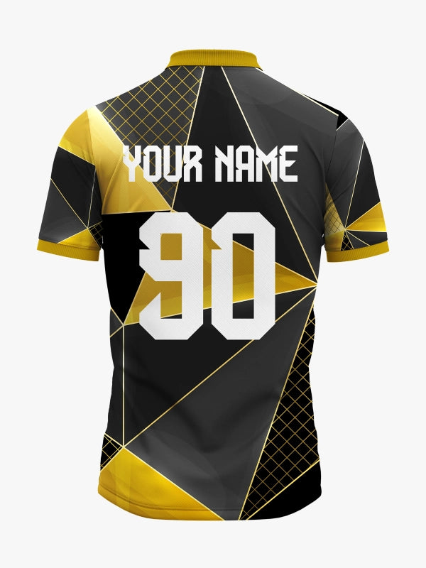 Custom Black and Yellow Geometric Polo Jersey-Custom cricket Jersey by shopsery image 4