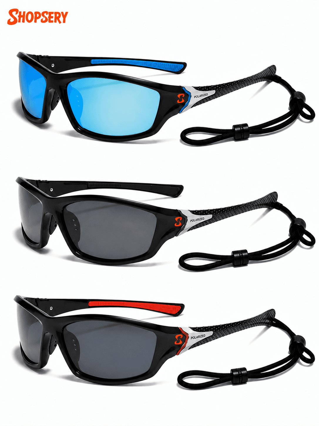 Shopsery Polarized Sports Sunglasses for Men 3 Pack Combo – UV400 Protection | HD Polarized Driving, Fishing &amp; Cycling Sunglasses - Blue+Black+Red Black image