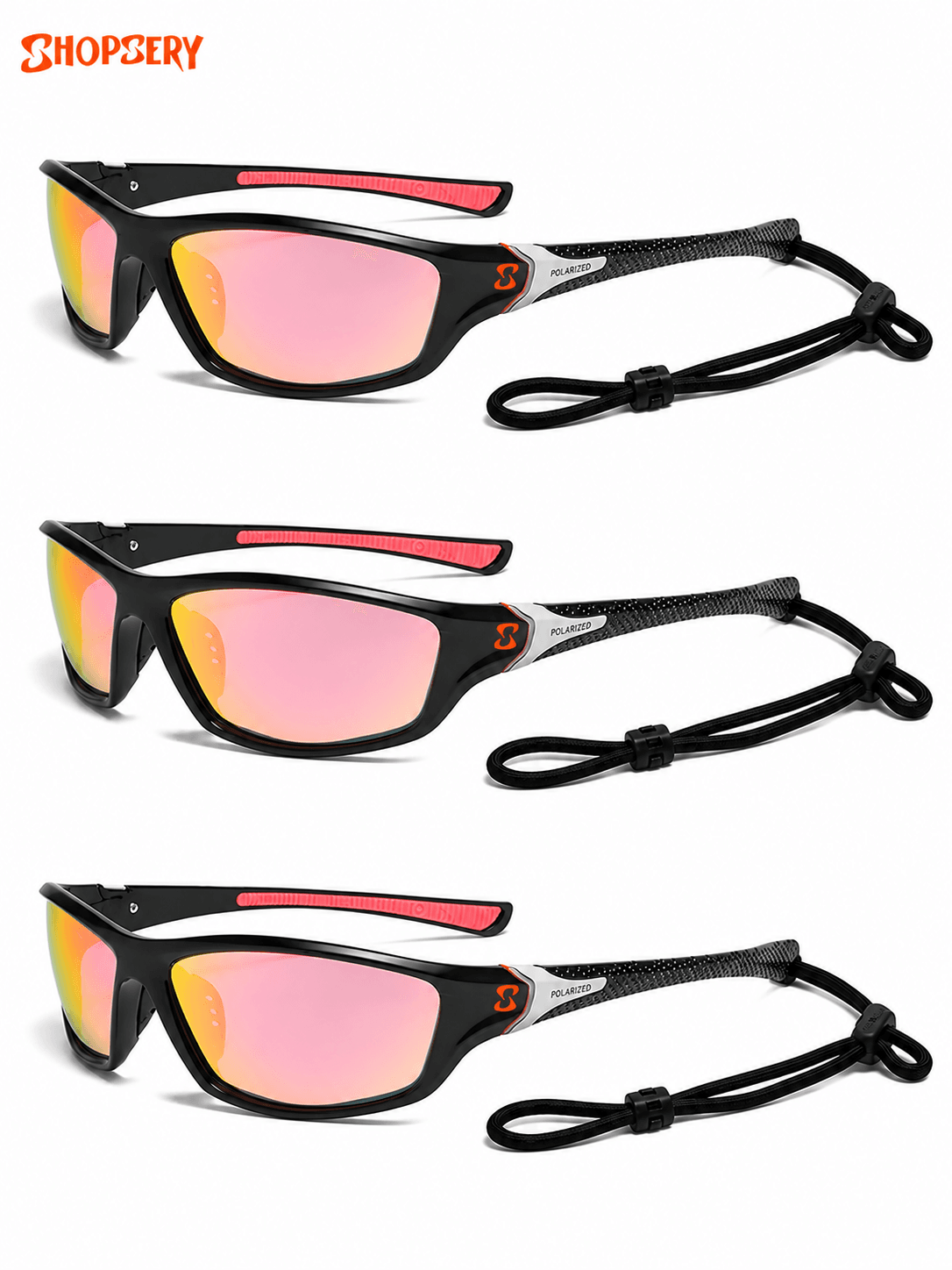 Shopsery Polarized Sports Sunglasses for Men 3 Pack Combo – UV400 Protection | HD Polarized Driving, Fishing &amp; Cycling Sunglasses - 3 Pink image