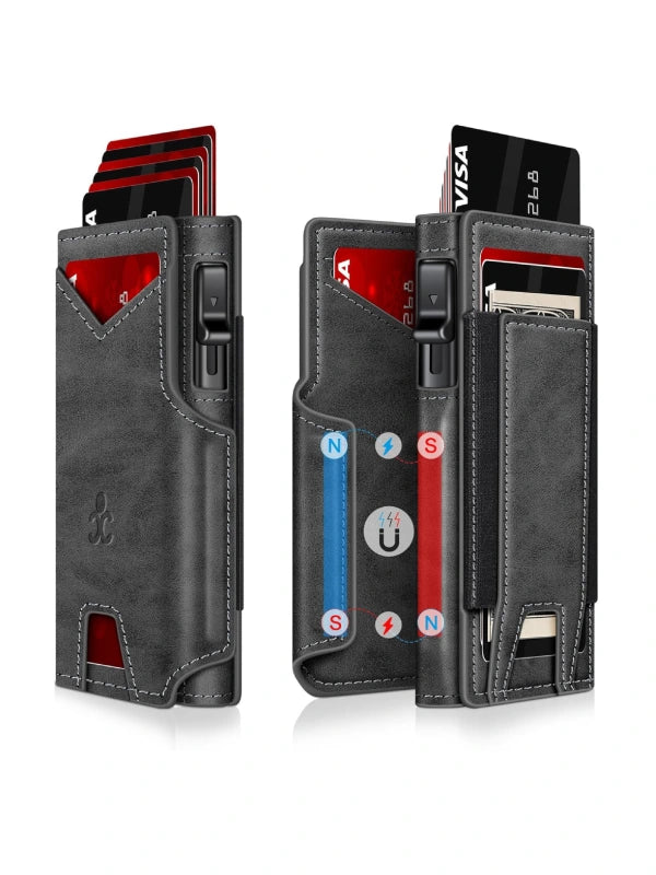 Slim RFID Wallet for Men – Aluminum Card Holder with Pop-Up Eject Mechanism, Magnetic Leather Cover, ID Window & Expandable Cash Slot image 10