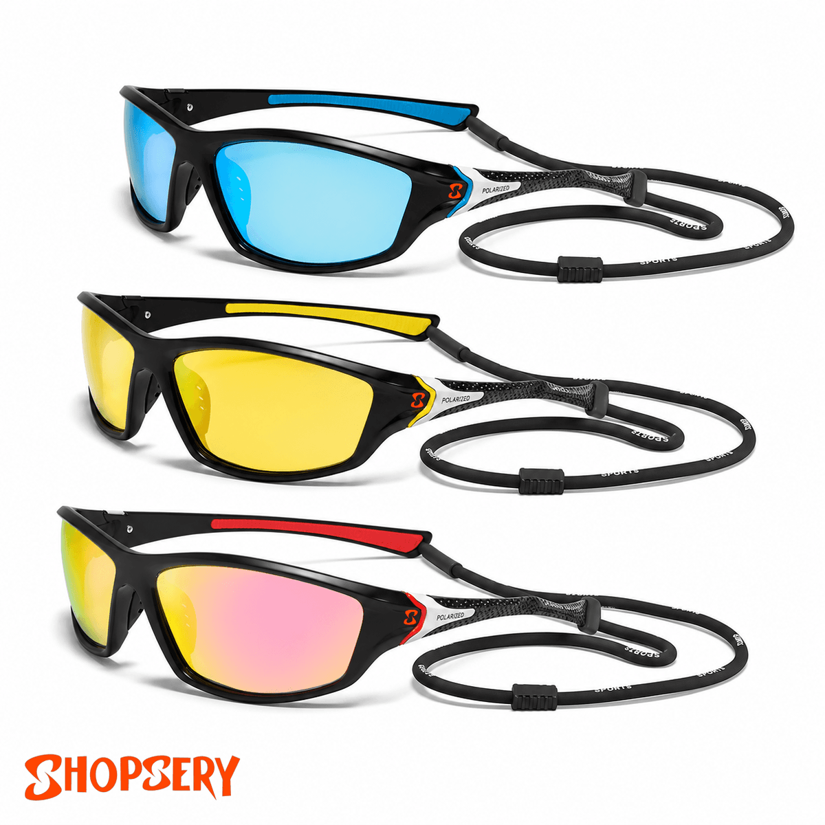 Shopsery Polarized Sports Sunglasses for Men 3 Pack Combo – UV400 Protection | HD Polarized Driving, Fishing &amp; Cycling Sunglasses - Blue+Yellow+Pink image
