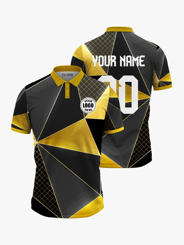 Custom Black and Yellow Geometric Polo Jersey-Custom cricket Jersey by shopsery image 0