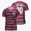 Custom Magenta and Black Striped V-neck Raglan Sports Jersey | Custom Soccer Jersey By Shopsery image 0