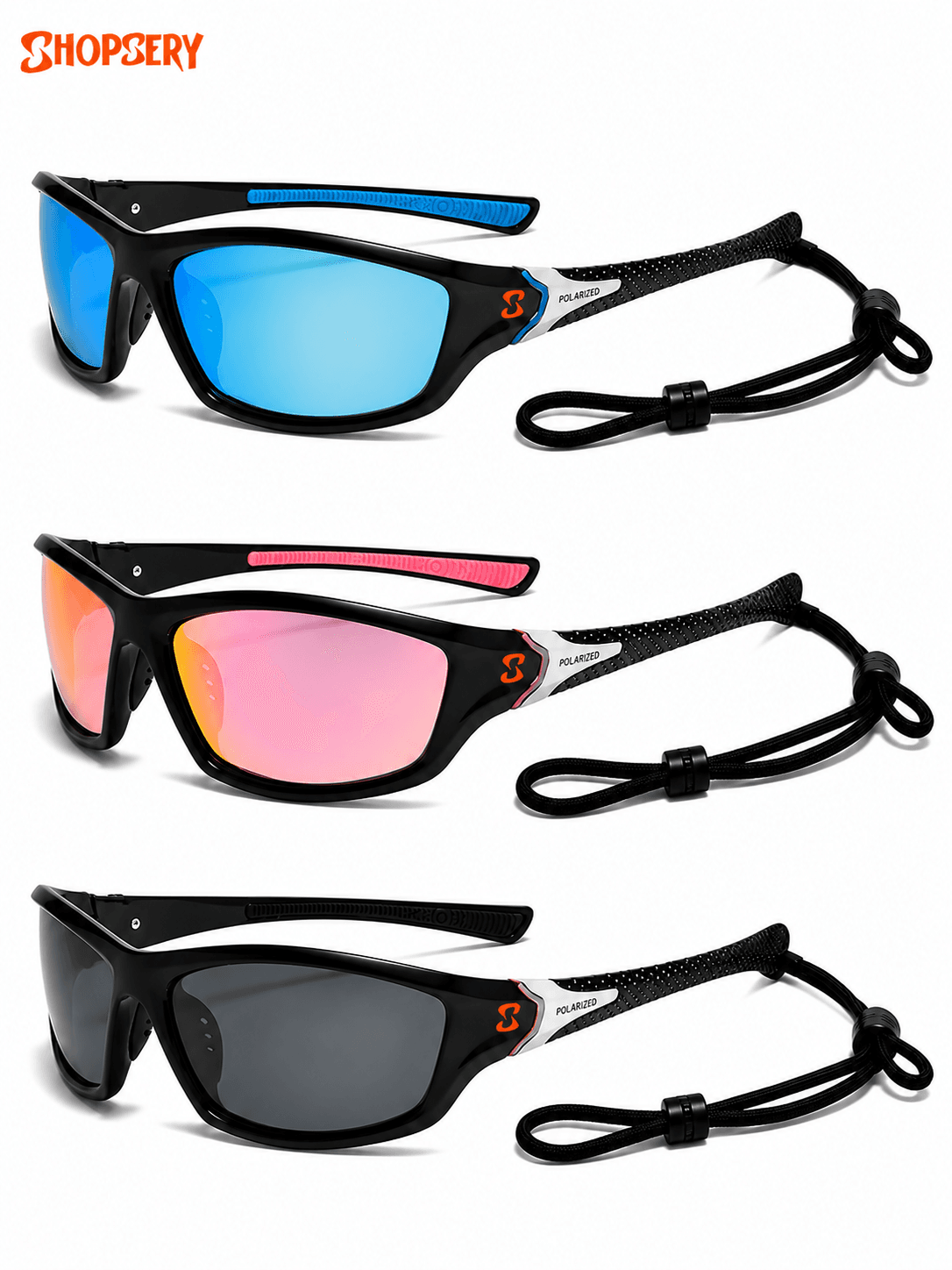 Shopsery Polarized Sports Sunglasses for Men 3 Pack Combo – UV400 Protection | HD Polarized Driving, Fishing &amp; Cycling Sunglasses - Blue+Pink+Black image