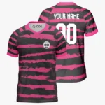 Custom Magenta and Black Striped V-neck Raglan Sports Jersey-0013