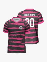 Custom Magenta and Black Striped V-neck Raglan Sports Jersey-0013
