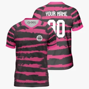 Custom Magenta and Black Striped V-neck Raglan Sports Jersey-0013