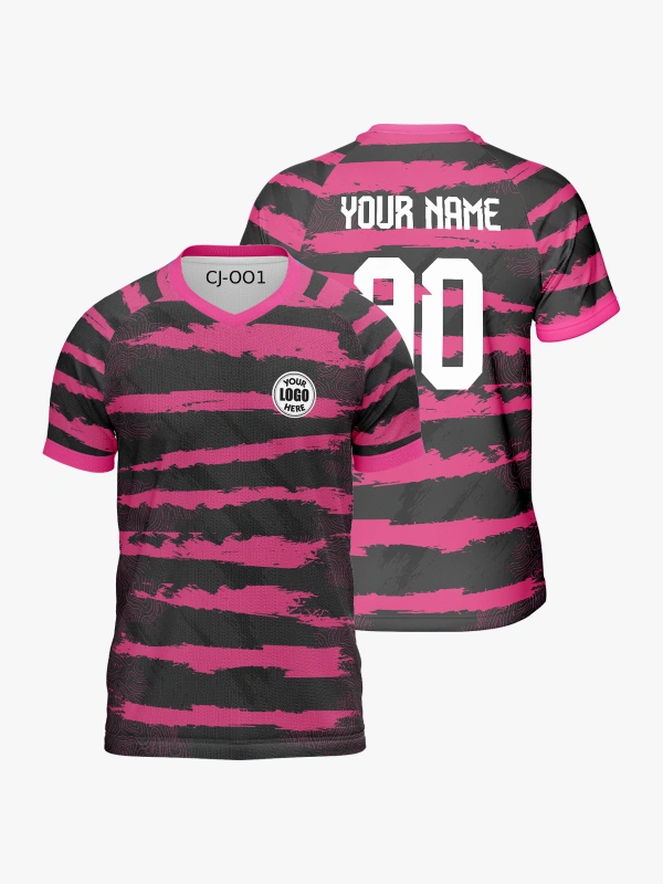 Custom Jersey USA-0013 Custom Magenta and Black Striped V-neck Raglan Sports Jersey-0013