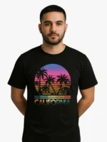 California Retro Palm Sunset Graphic T-shirt (Black) - Image 2