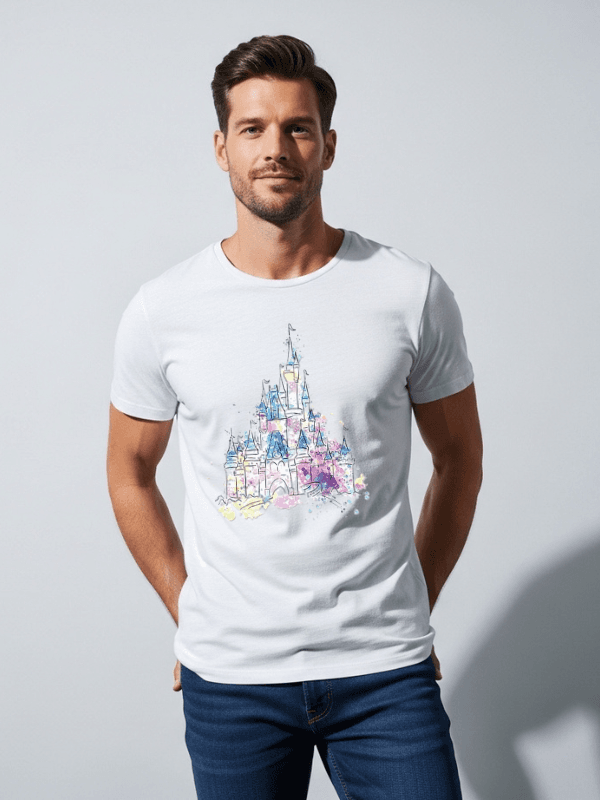 33 Disneyland Castle Graphic T-Shirt | Pastel Theme Park Vacation Tee - Image 1