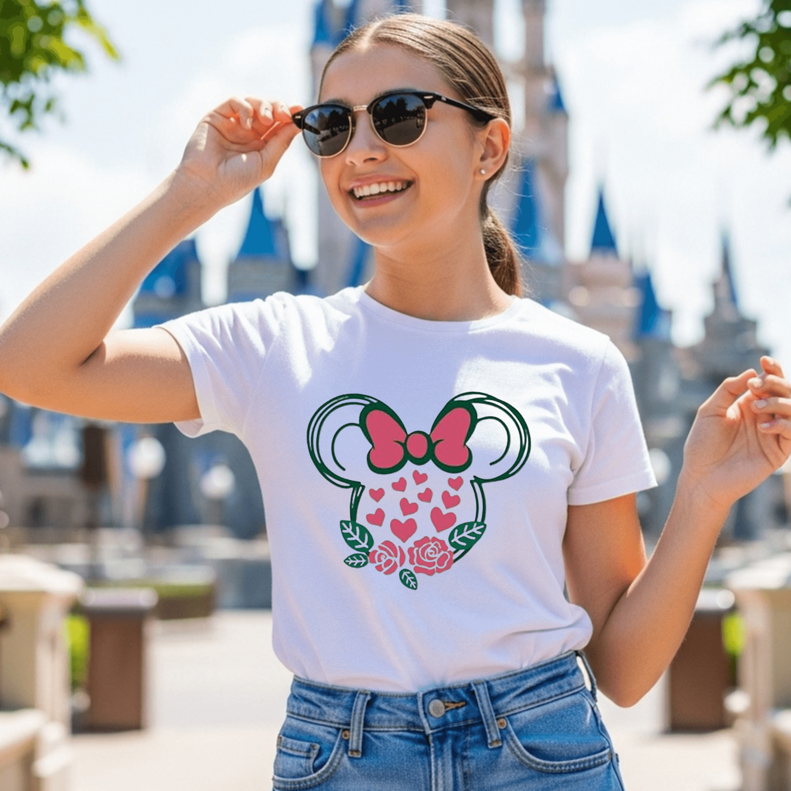 39 Disneyland Floral Minnie Bow T-Shirt | Disney Vacation Tee for Women | Unisex Disney Tee - Image 1